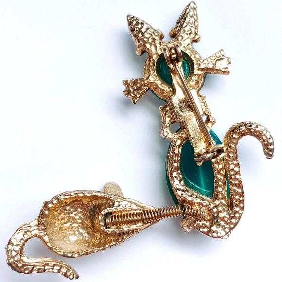 VTG 1950s Brooch Moonglow Glass Cat Mouse AB Gold Tone Figural Mid Century - Picture 7 of 8